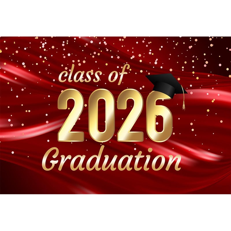 Baocicco 7x5ft Backdrop for Golden Class of 2026 Graduation Photography Background Black Bachelor Cap Red Luxury Silk Cloth Falling Gold Sequins Student Graduation Family Children Party Background - Image 1